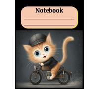 Kawaii Cat Notebook with Aesthetic Jet Black Background- 8.5x11 inch, 200 Wide Ruled, Matte Finish Cover: Adorable Cat Riding Bike Notebook, Animal ... Adults | Gift For Cat Lovers & Animal Lovers