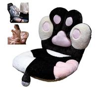 Kawaii Cat Paw Plush Pillow Soft Gaming Chair Cushion, Cute Office Seat Pad for Computer Chairs, with Lumbar Support, Cozy Floor Mat Skin Friendly Sofa Decor for Home, Bedroom Gifts (Black -L)