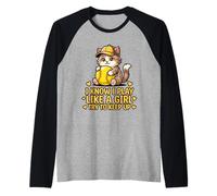 Kawaii Cat Play Like A Girl - Cute Kitten Softball Raglan Baseball Tee