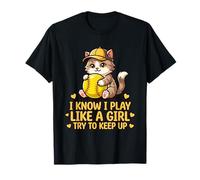 Kawaii Cat Play Like A Girl - Cute Kitten Softball T-Shirt