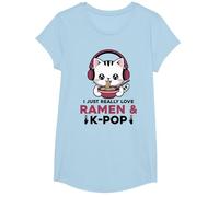 Kawaii Cat Ramen Kpop I Just Really Love Ramen & K-Pop K Pop T-Shirt, Girls, Baby Blue, Medium