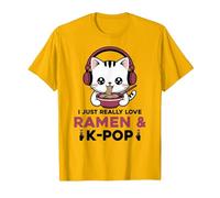Kawaii Cat Ramen Kpop I Just Really Love Ramen & K-Pop K Pop T-Shirt, Men, Golden Yellow, Medium
