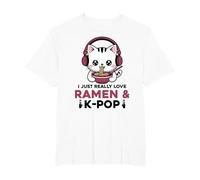 Kawaii Cat Ramen Kpop I Just Really Love Ramen & K-Pop K Pop T-Shirt, Men's Big and Tall, White, 5X Tall