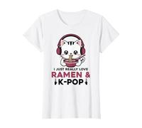 Kawaii Cat Ramen Kpop I Just Really Love Ramen & K-Pop K Pop T-Shirt, Women, White, X-Small
