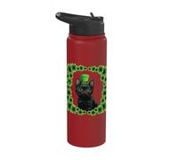 Kawaii Cat Shamrock Clover Saint Paddy Saint Patrick's Day Stainless Steel Insulated Water Bottle
