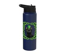 Kawaii Cat Shamrock Clover Saint Paddy Saint Patrick's Day Stainless Steel Insulated Water Bottle