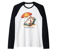 Kawaii Cat Too Hot to Care Summer Lounging Raglan Baseball Tee