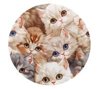 Kawaii Cats Pattern Round Mouse Pad, Mousepad with Non-Slip Rubber Base, Computer Gaming Pads for Wireless Mouse, Easy Gliding