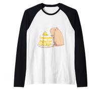 Kawaii Chibi Capybara with a Slice of Yuzu Cake Cute Art Raglan Baseball Tee