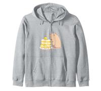 Kawaii Chibi Capybara with a Slice of Yuzu Cake Cute Art Zip Hoodie