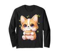 Kawaii Chibi Corgi Munching Happily Funny Welsh Dog Long Sleeve T-Shirt