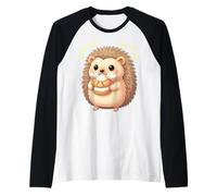 Kawaii Chibi Hedgehog Prickly Pal Munching Happily Raglan Baseball Tee
