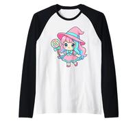 Kawaii Chibi Witch Candy Spooky Halloween Witchy Raglan Baseball Tee