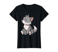 Kawaii Chibi Wolf Cute Howling Anime Pup Value Graphic T-Shirt, Women, Black, L