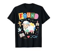 Kawaii Christian Found Sheep Sunday School Faith Value Graphic T-Shirt, Men, Black, L