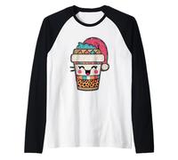 Kawaii Christmas Coffee Cup Santa Hat Raglan Baseball Tee
