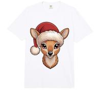 Kawaii Christmas Reindeer Face with Santa Hat Comfort Colors Adult Heavyweight T-Shirt