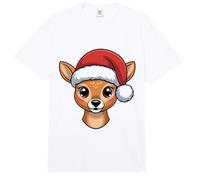Kawaii Christmas Reindeer Face with Santa Hat Comfort Colors Adult Heavyweight T-Shirt