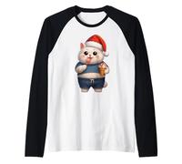 Kawaii Chubby Santa Cat - Cute Christmas Ice Cream Kitty Raglan Baseball Tee