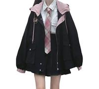 Kawaii Clothes for Teen Girls Kawaii Fall Jacket Cute Hoodies Zip up Girls' Outerwear Jackets Coats, Black, M