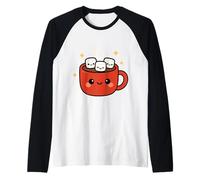 Kawaii Cocoa Cup with Marshmallows Cute Winter Design Raglan Baseball Tee