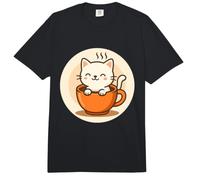 Kawaii Coffee Cat in Cup Comfort Colors Adult Heavyweight T-Shirt
