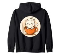Kawaii Coffee Cat In Cup Zip Hoodie