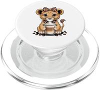 Kawaii Coffee Lion Cub With Latte And Beans PopSockets PopGrip for MagSafe