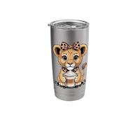 Kawaii Coffee Lion Cub with Latte and Beans Stainless Steel Insulated Tumbler