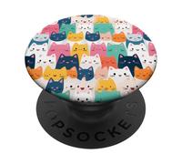 Kawaii Colorful Cat Faces Mint Pink Cute Animal Pattern PopSockets Adhesive PopGrip