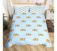 Kawaii Corgi Bedding Set Single Size for Kids Boys Girls,Cute Corgi Dogs Duvet Cover Puppy Bedroom Decor for Dog Lover,Pet Dog Sleeping with Bone Comforter Cover Cartoon Animal Pattern Bed Sets,Blue