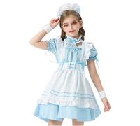 Kawaii Costume Outfits Kids Japanese Girl Anime Cosplay Costume Maid Lolita French Apron Cute Dress Set (Sky Blue, 11-12 Years)