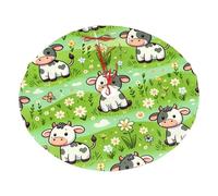 Kawaii-Cow-Flower Plush Christmas Tree Skirt, Soft Flannel Christmas Tree Decoration with Red String Ties, Easy to Install Holiday Ornament for Xmas