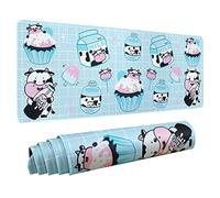 Kawaii Cow Mouse Pad Mat, Extended Large Milk Cake Print Gaming Mouse Pad for Desk, Pink Blue Mousepad XL, Long Big Mouse Mat, Kawaii Cow Decor Stuff Accessories, 31.5 X 11.8 Inch