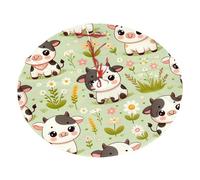 Kawaii-Cow Plush Christmas Tree Skirt, Soft Flannel Christmas Tree Decoration with Red String Ties, Easy to Install Holiday Ornament for Xmas