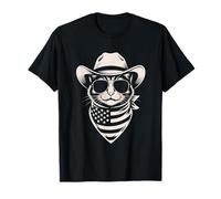 Kawaii Cowboy Cat Independence Day 4th of July Animal Lover T-Shirt