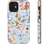 Kawaii Curious Monkey George Whimsical Summer Beach Phone Case Cover for 16 15 14 Pro Max Plus, 13 12 Pro Max Mini, 11 Pro Max, SE, X, XR, XS Max, 8 7 Plus, Personalized Name Case