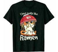 Kawaii Cute Anime Cat Otaku Japanese Ramen Noodles T Shirt for Men Women S-5XL Black