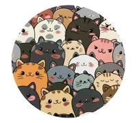 Kawaii Cute Cats Cartoon Animals Round Mouse Pad, Mousepad with Non-Slip Rubber Base, Computer Gaming Pads for Wireless Mouse, Easy Gliding