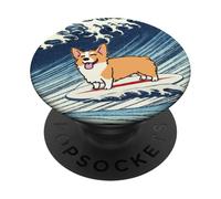 Kawaii Cute Corgi on the Great Wave in Hokusai Style PopSockets Adhesive PopGrip