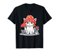 Kawaii Cute Cottagecore Cat with Mushroom Hat T-Shirt