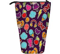 Kawaii Cute Doodle Telescopic Pencil Stationery Case Pens Storage Box with Zipper Closure for Women Men Boys Girls Bow Cartoon Candy Cherries Ice Cream Toy Heart Love
