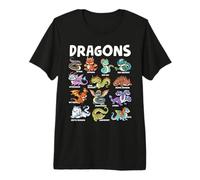 Kawaii Cute Dragon Types Chart Mythical Creatures Hydra Premium T-Shirt