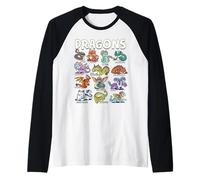 Kawaii Cute Dragon Types Chart Mythical Creatures Hydra Raglan Baseball Tee