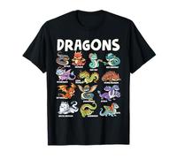 Kawaii Cute Dragon Types Chart Mythical Creatures Hydra T-Shirt