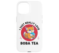 Kawaii Cute Fox I Just Really Love Cute Fox Boba Tea Lover Case for iPhone 15