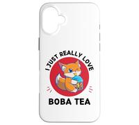 Kawaii Cute Fox I Just Really Love Cute Fox Boba Tea Lover Case for iPhone 16 Plus