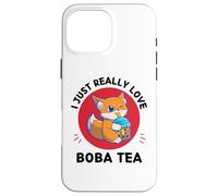 Kawaii Cute Fox I Just Really Love Cute Fox Boba Tea Lover Case for iPhone 16 Pro Max