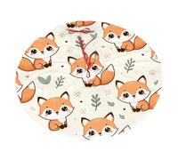 Kawaii-Cute-Fox Plush Christmas Tree Skirt, Soft Flannel Christmas Tree Decoration With Red String Ties, Easy To Install Holiday Ornament For Xmas