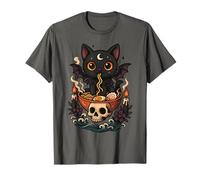 Kawaii Cute Pastel Goth Creepy Cat Bat Eating Ramen Skeleton T-Shirt